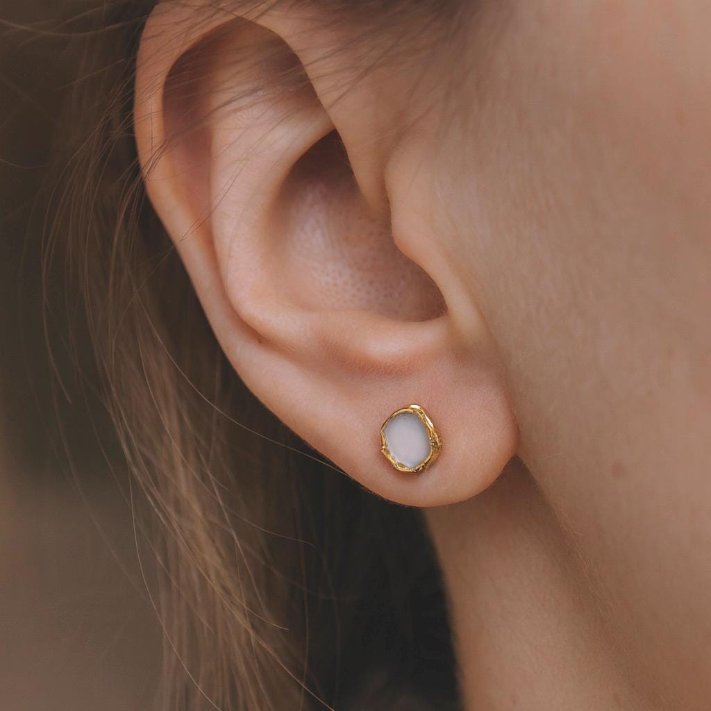 Clear Fire Opal Stud Earrings, October Birthstone Earrings, Opal Jewelry Gift