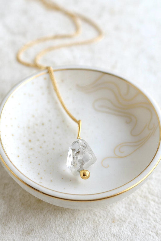 Dainty Herkimer Diamond Pendant Necklace, Raw Diamond Crystal Necklace, April Birthstone Gift for Her,Small Gemstone Layering Necklace