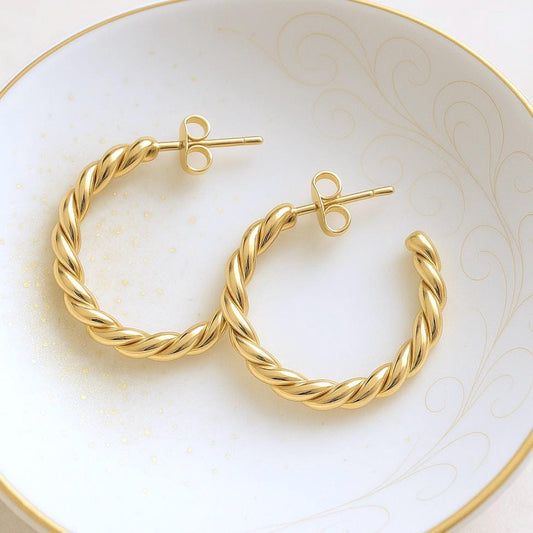 Twisted Gold Waterproof Hoops, Medium Rope Chain Hoops, No Tarnish Earrings, Everyday Minimal Jewelry,Simple Gold Hoop Earring,Gift for Her