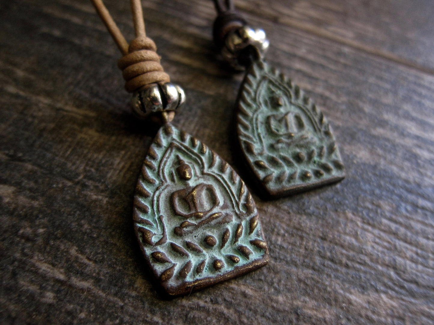 Men’s Buddha Necklace – Bronze Seated Buddha on Natural Leather Cord