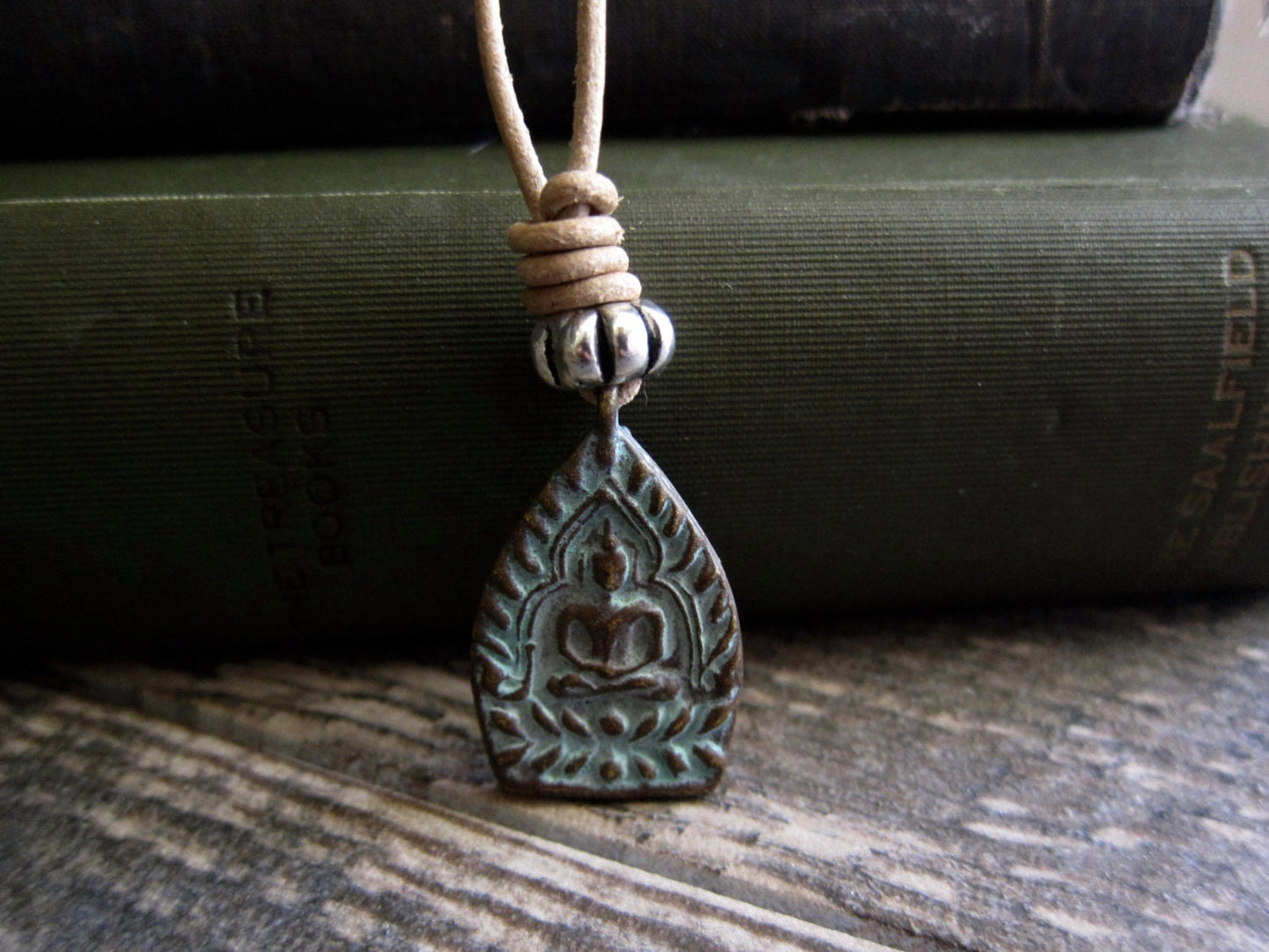 Men’s Buddha Necklace – Bronze Seated Buddha on Natural Leather Cord