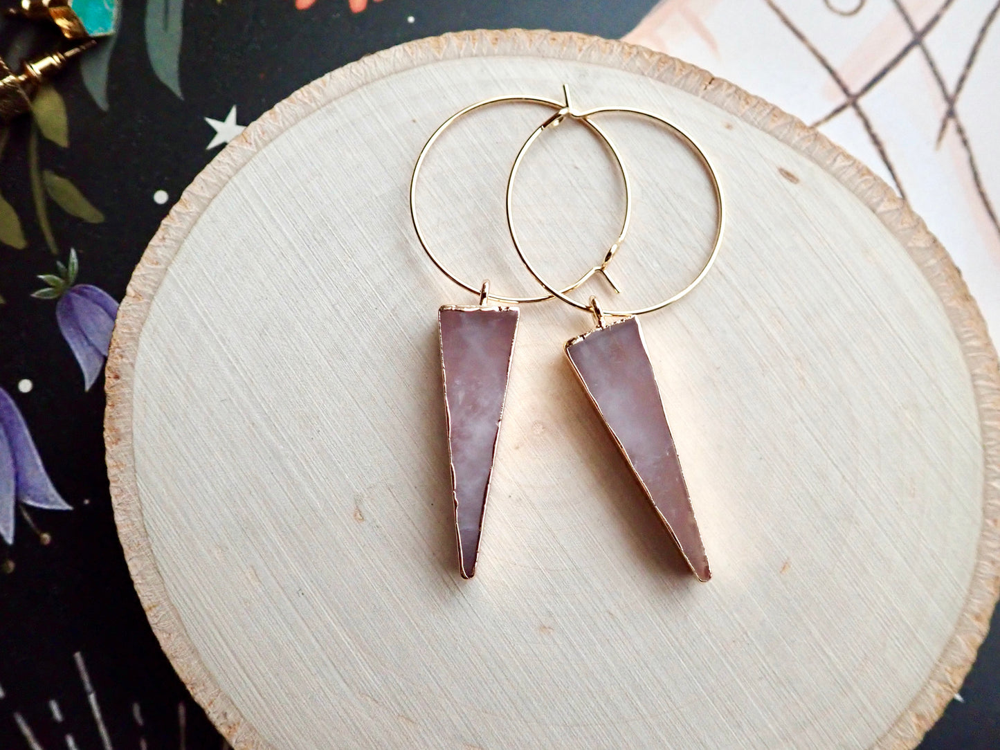 Tall Rosalind Rose Quartz Hoops