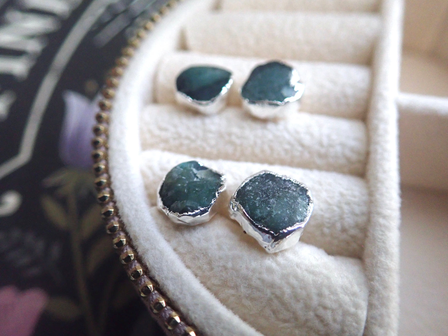 Fangorn Silver Emerald Earrings