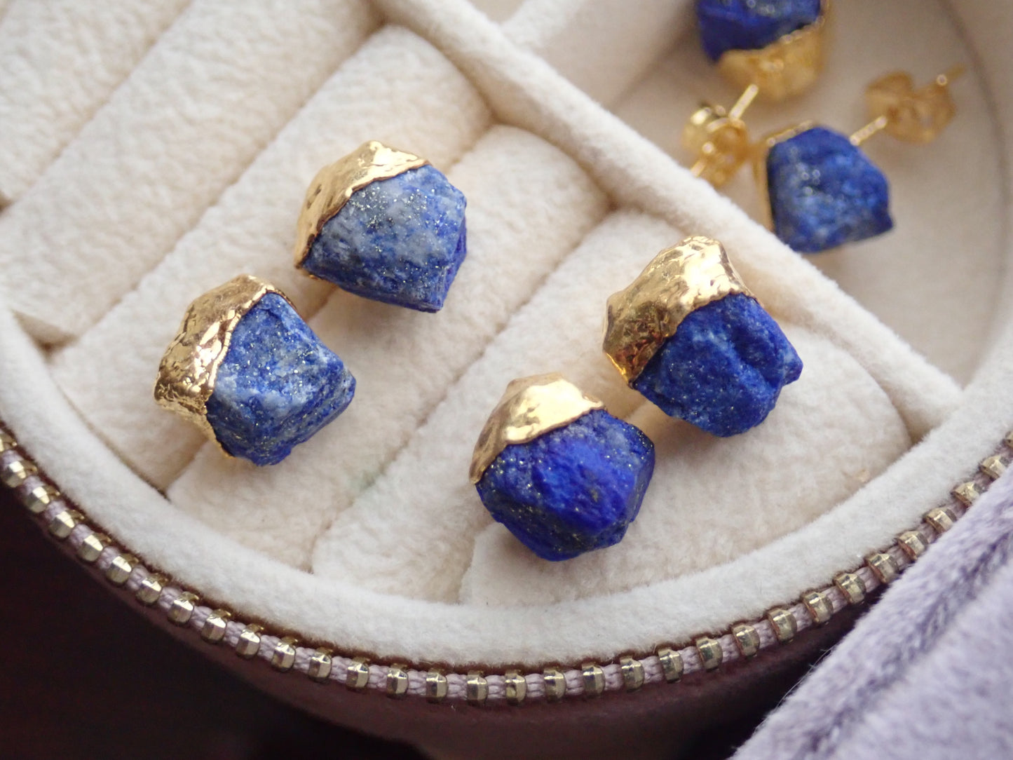 Dipped Lapis Lazuli Stud Earrings