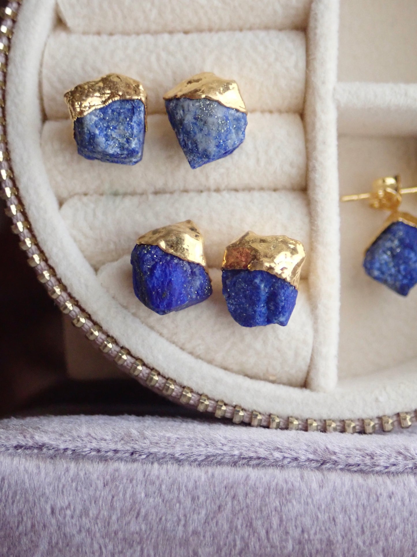 Dipped Lapis Lazuli Stud Earrings