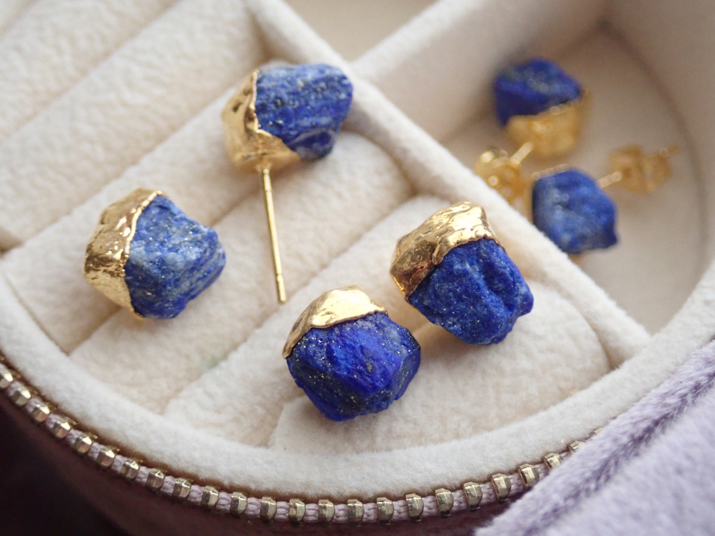 Dipped Lapis Lazuli Stud Earrings