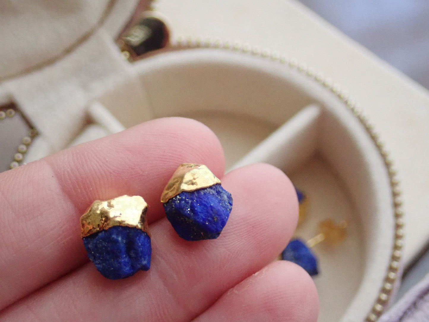 Dipped Lapis Lazuli Stud Earrings