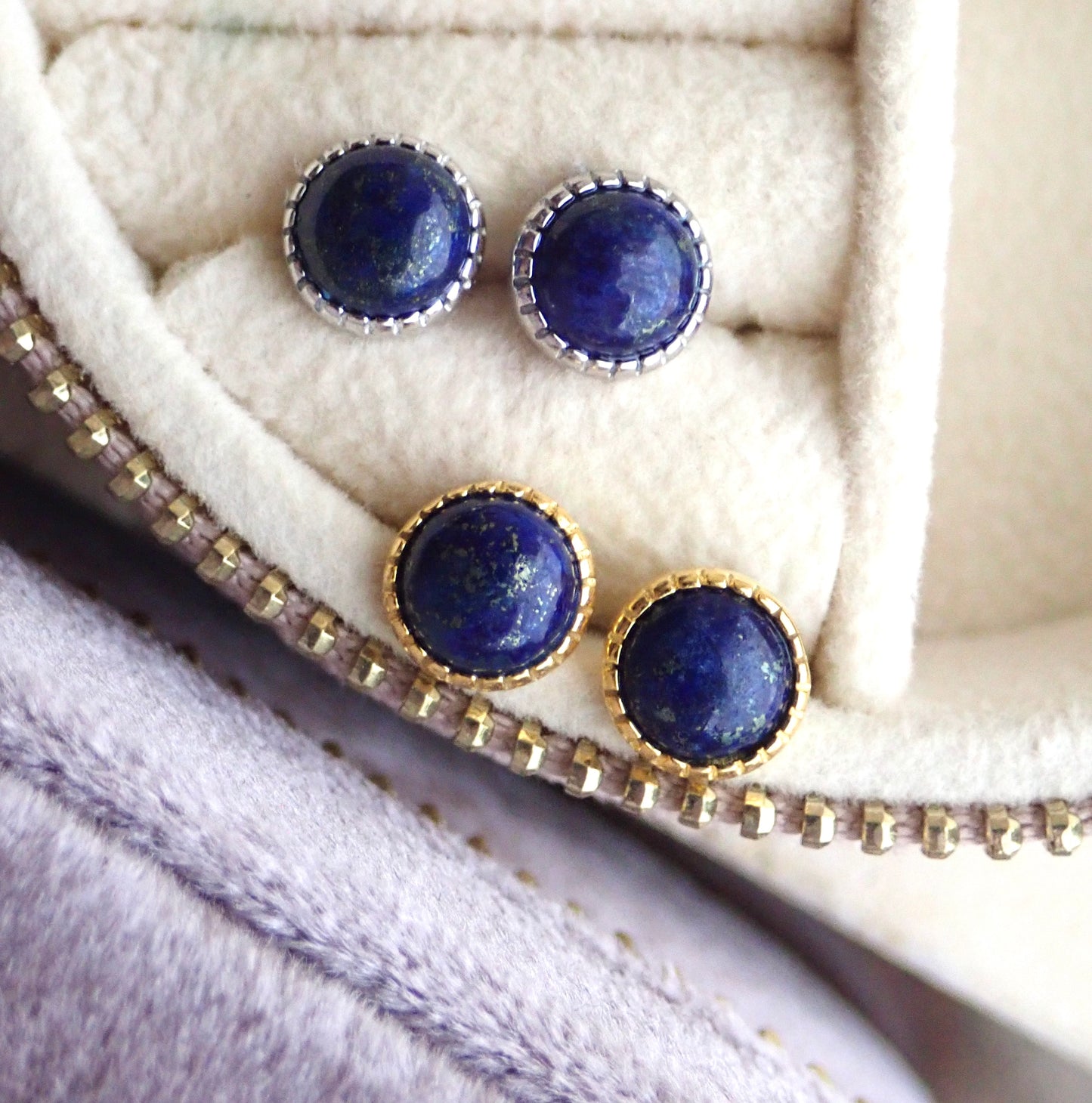 Lapis Button Stud Earrings