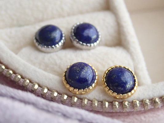 Lapis Button Stud Earrings