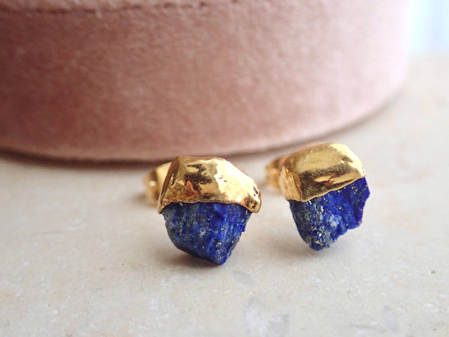 Dipped Lapis Lazuli Stud Earrings