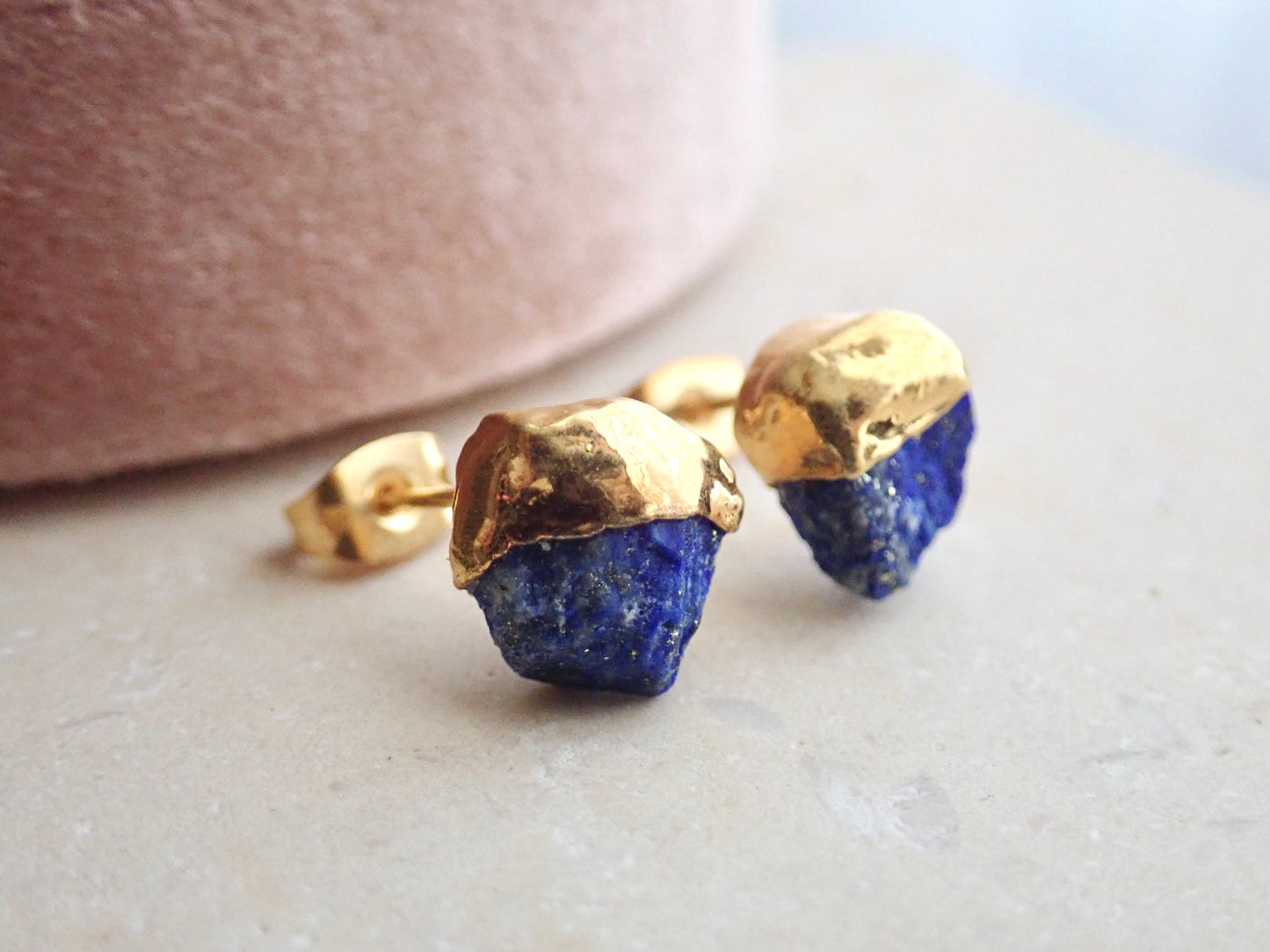Dipped Lapis Lazuli Stud Earrings