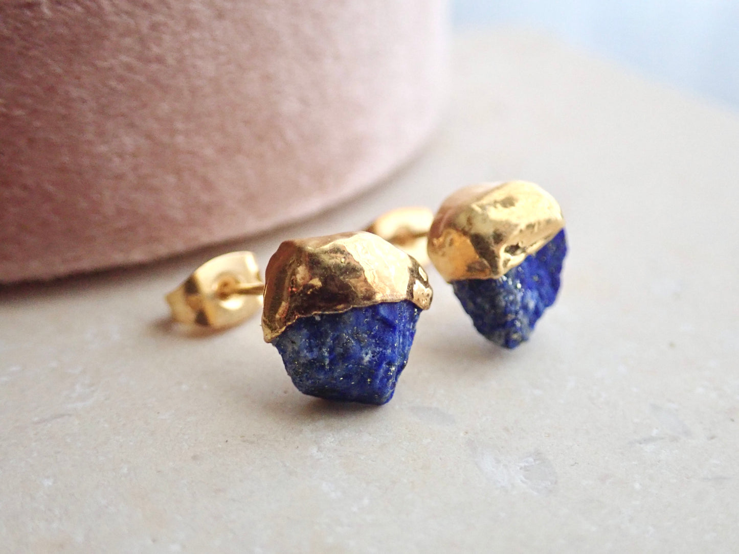 Dipped Lapis Lazuli Stud Earrings