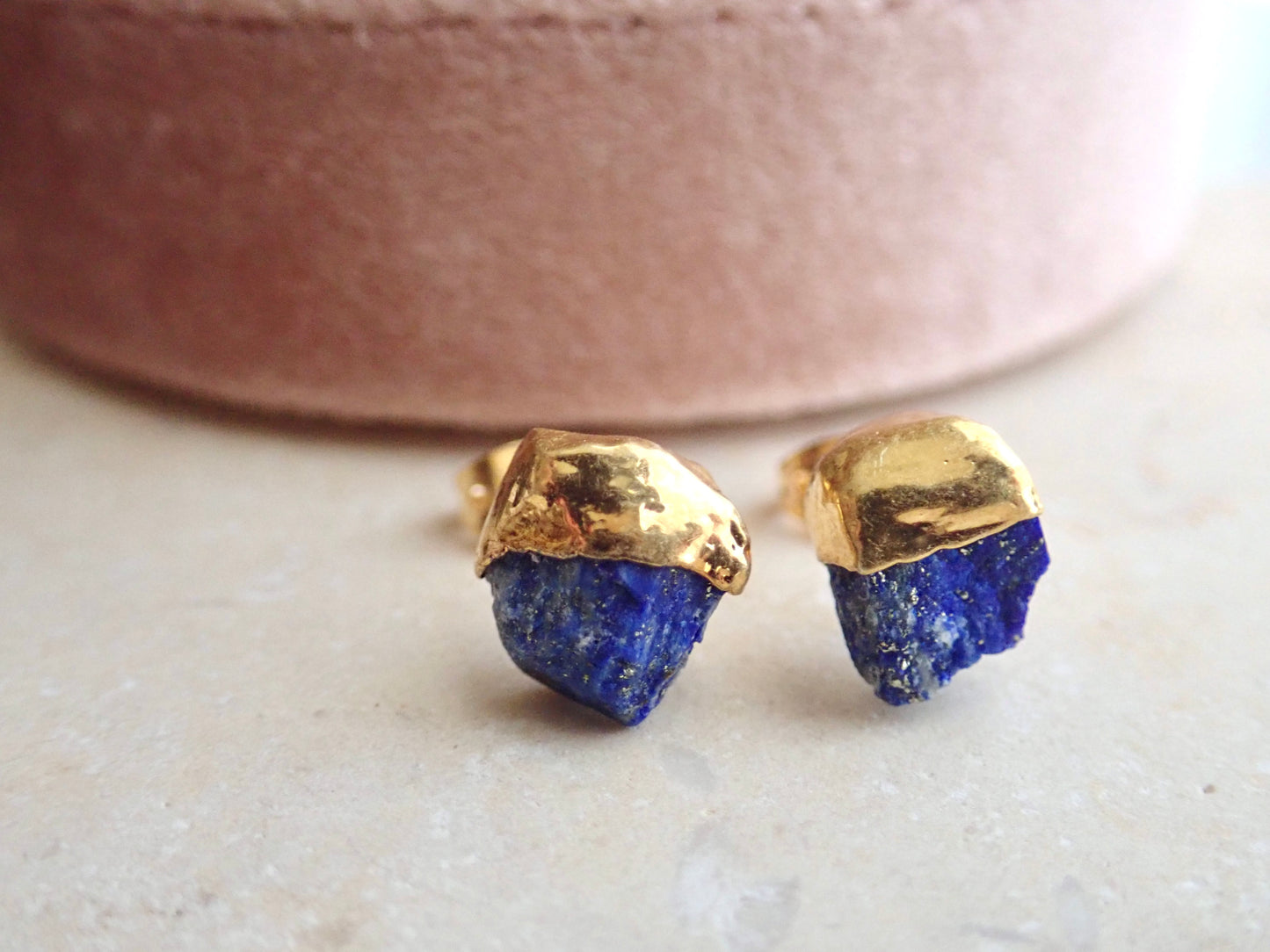 Dipped Lapis Lazuli Stud Earrings