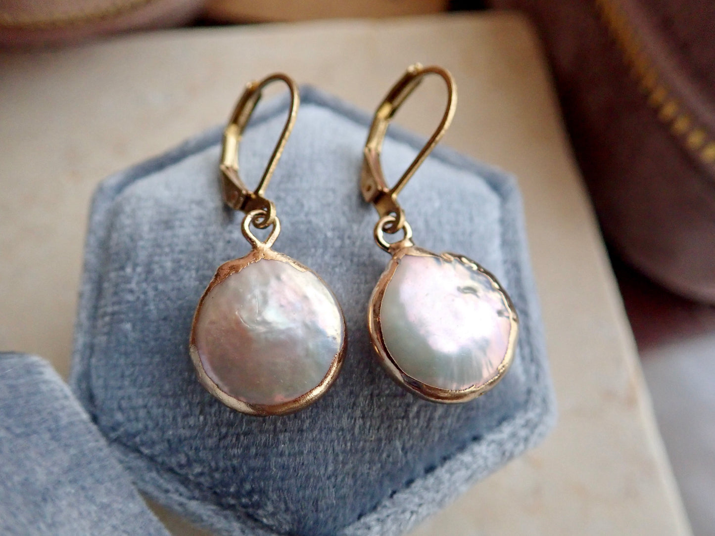 Mykkos Pearl Coin Dangle Earrings