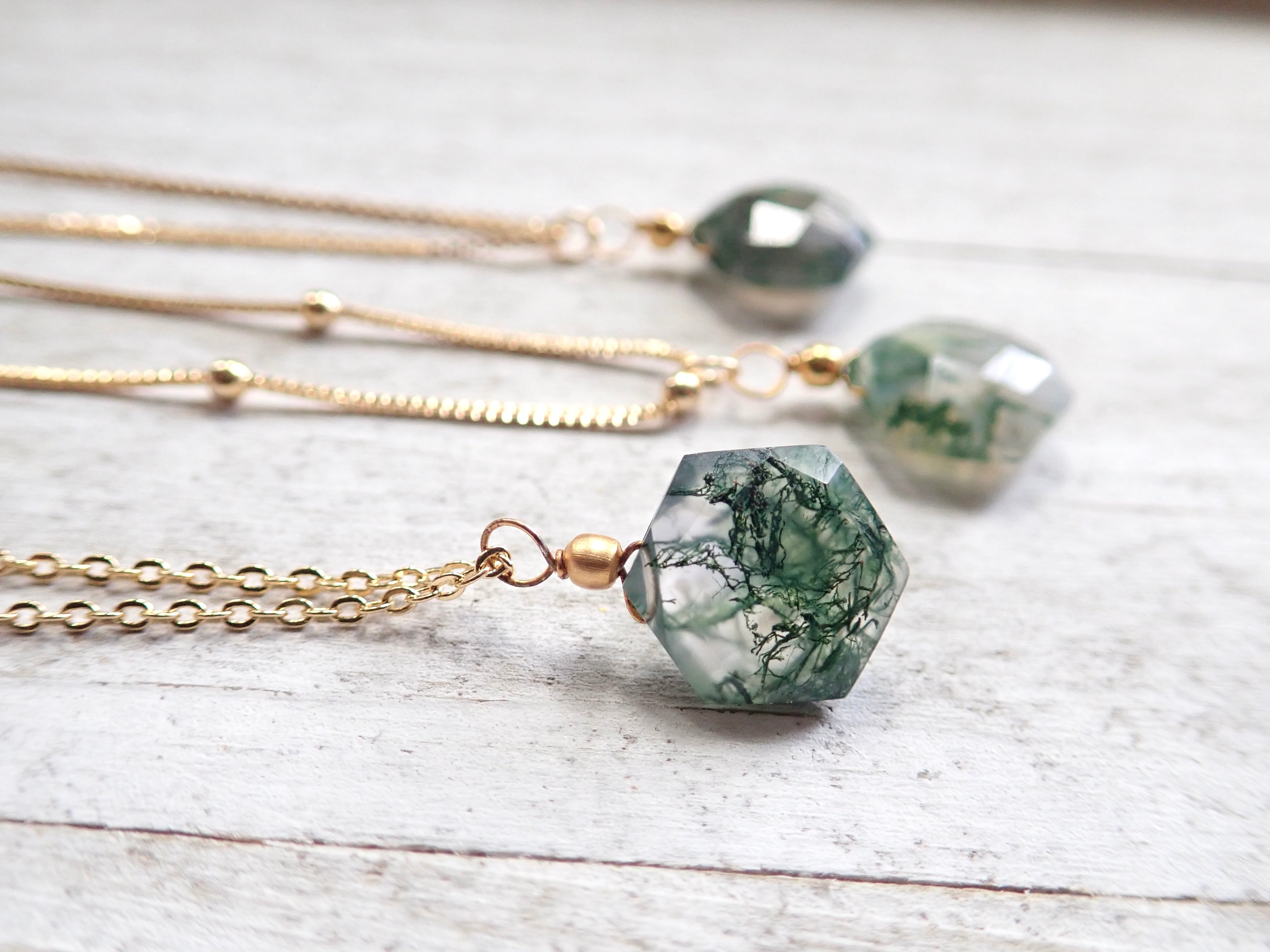 Moss Agate Necklace. 304 Surgical Stainless Steel Chain. Raw cut Moss Agate hotsell slab pendant.