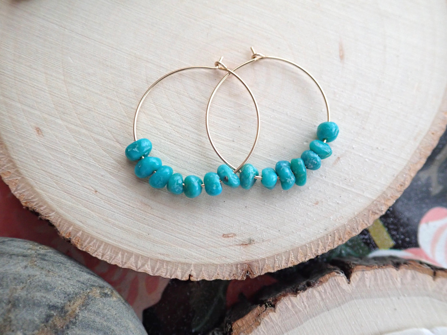 White Water Turquoise Hoops
