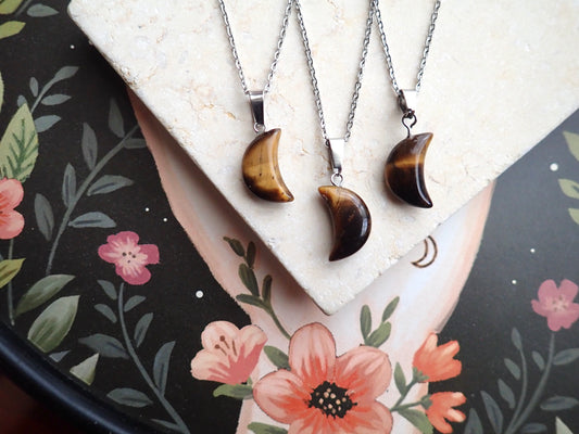 Tycho Tiger Eye Crescent Moon Necklace