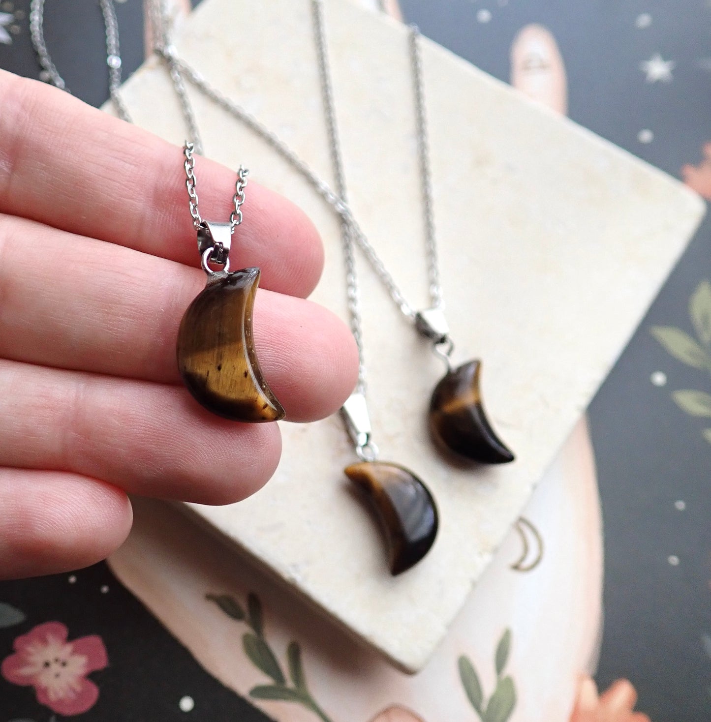 Tycho Tiger Eye Crescent Moon Necklace