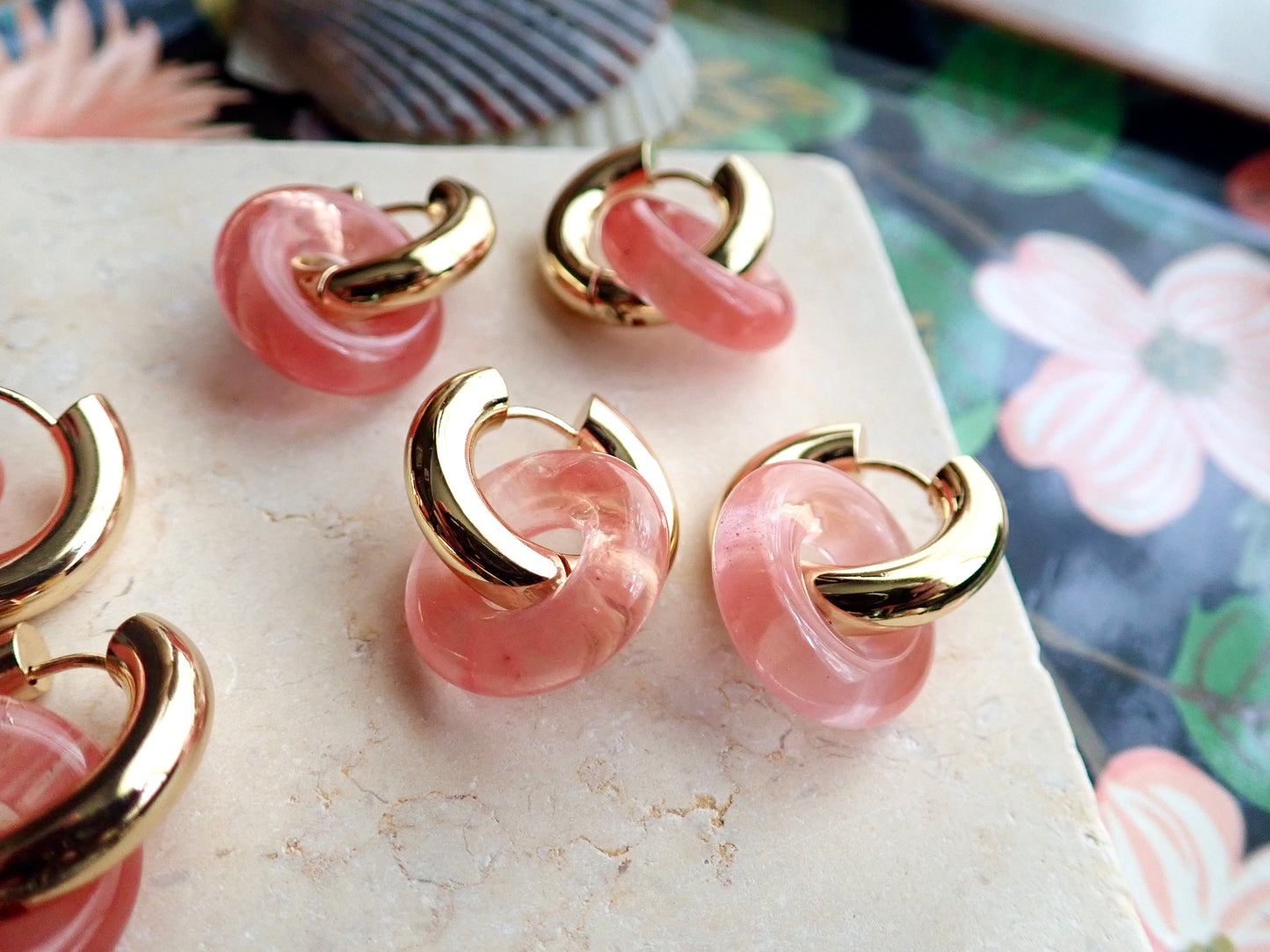 Gordi Rose Quartz Hoop Earrings