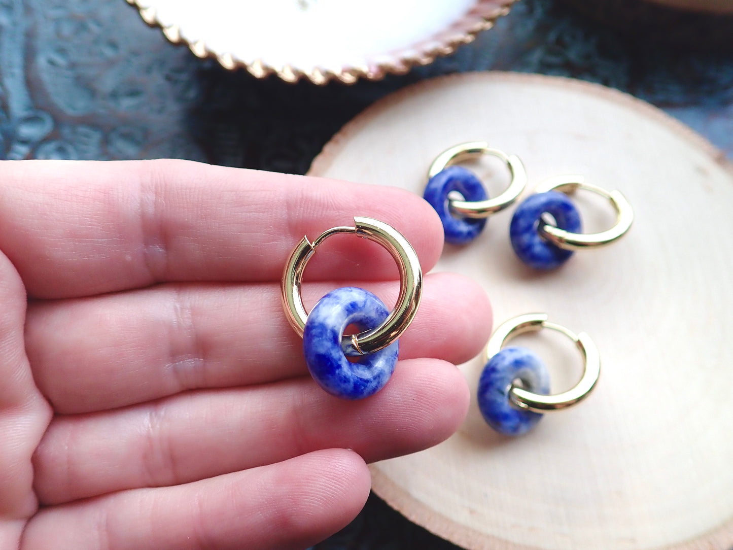 Gordi Lapis Lazuli Hoop Earrings