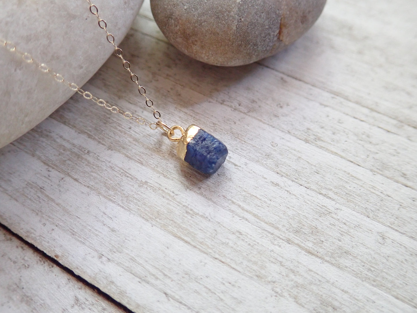 Serapis Raw Sapphire Pendant Necklace, Dainty Blue Gemstone Necklace, September Birthstone Jewelry