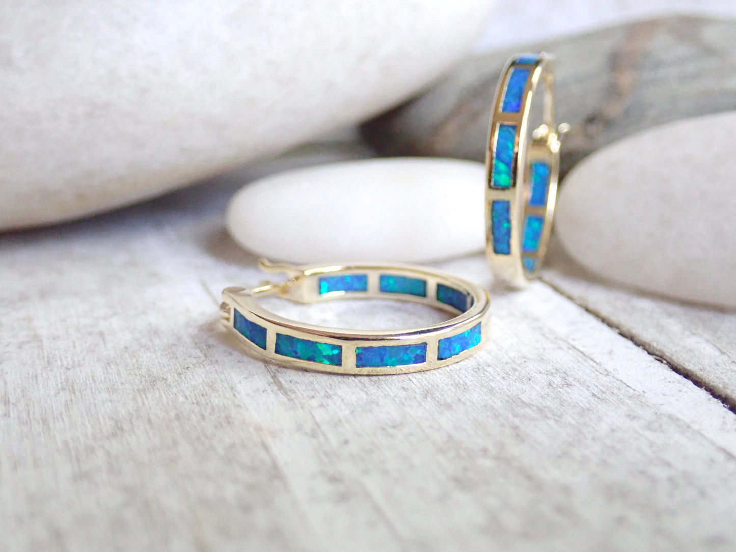 Blue Opal Hoops