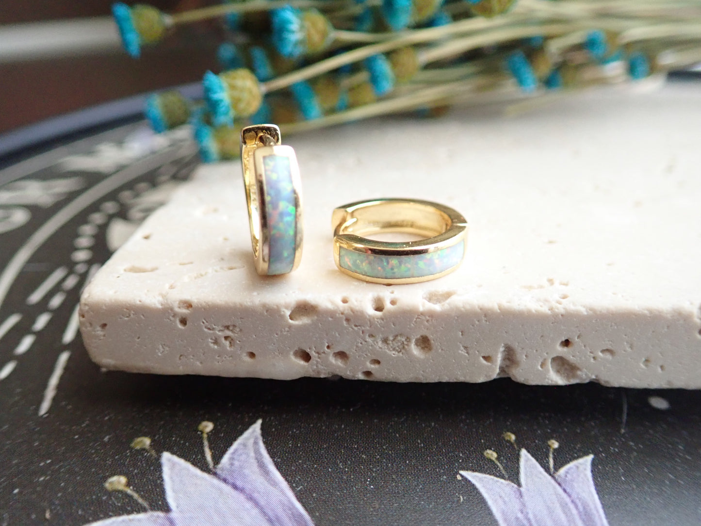 Jax White Opal Huggie Hoops