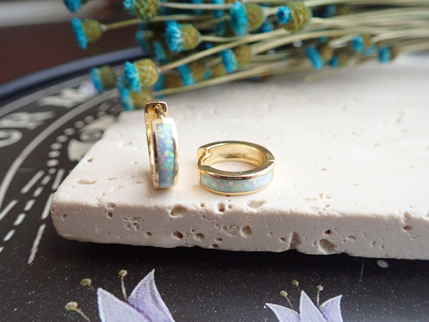 Jax White Opal Huggie Hoops
