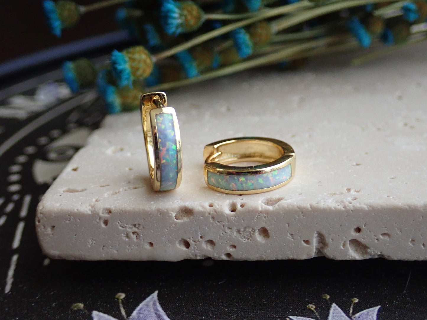 Jax White Opal Huggie Hoops