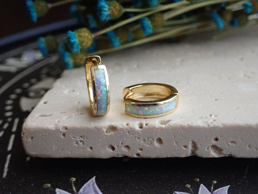 Jax White Opal Huggie Hoops
