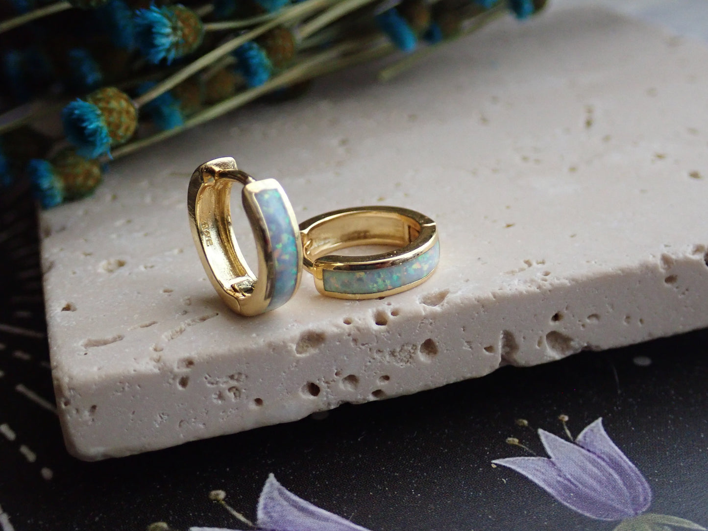 Jax White Opal Huggie Hoops