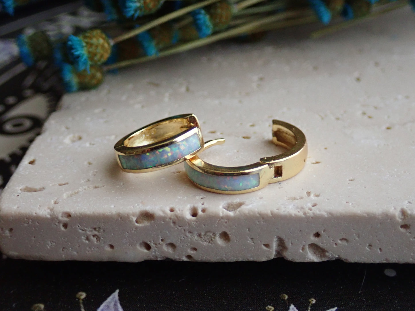 Jax White Opal Huggie Hoops