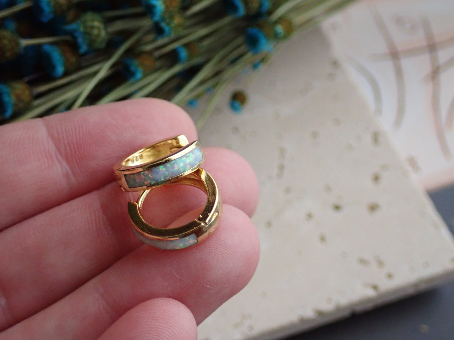 Jax White Opal Huggie Hoops