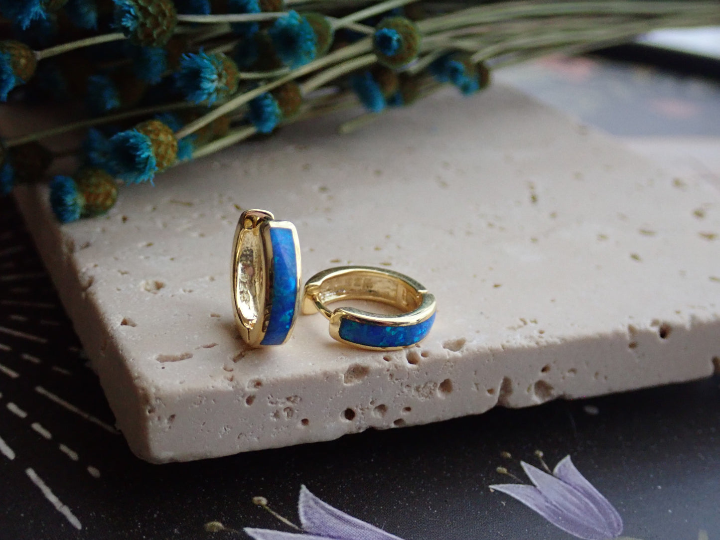 Jax Blue Opal Huggie Hoops