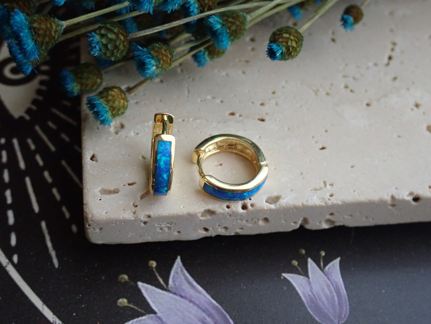 Jax Blue Opal Huggie Hoops