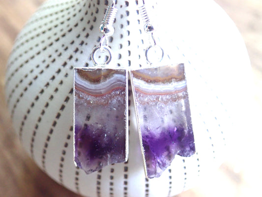 Carlie Amethyst Slice Earrings - Silver