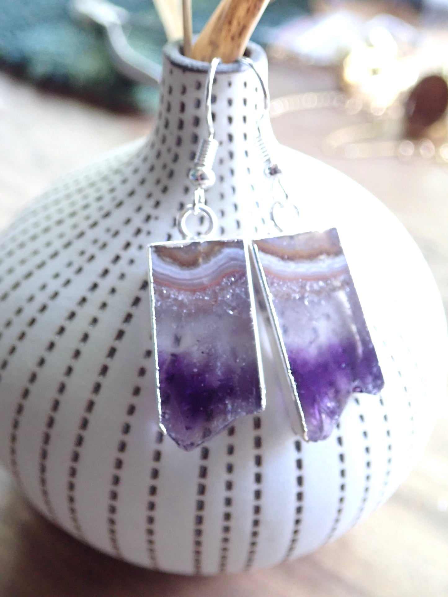 Carlie Amethyst Slice Earrings - Silver