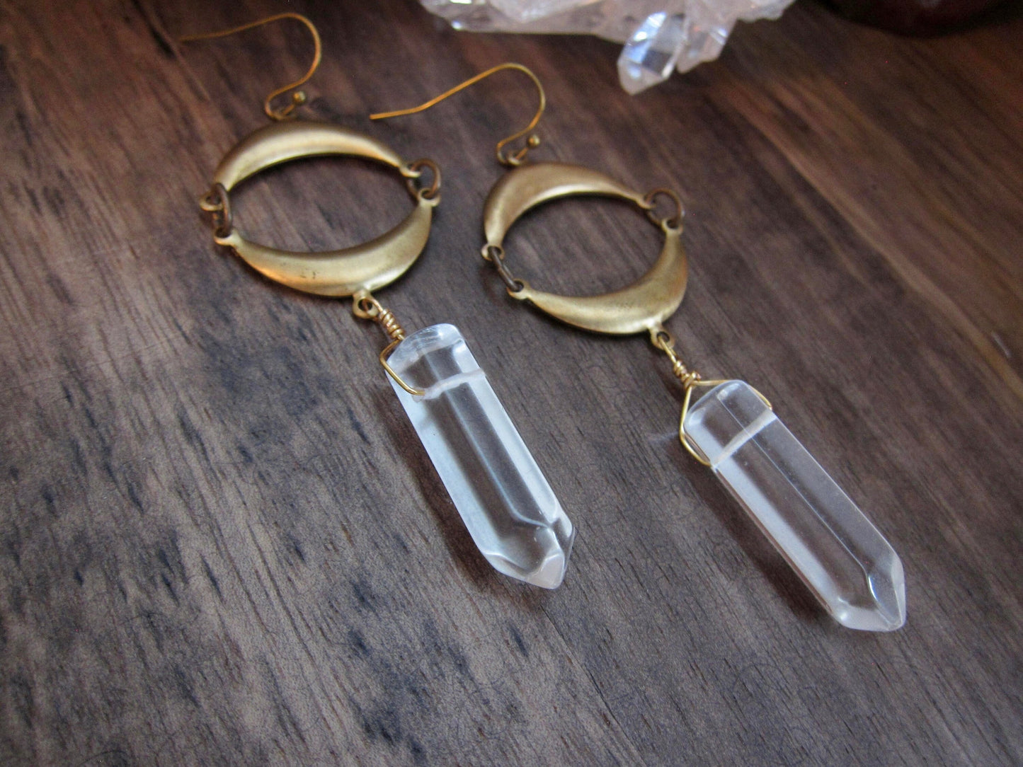 Raw Quartz Crystal Earrings, Crescent Moon Earring,Raw Crystal Earrings,Healing Crystal Dangles, Hippie Boho Jewelry, Crystal Moon Earrings