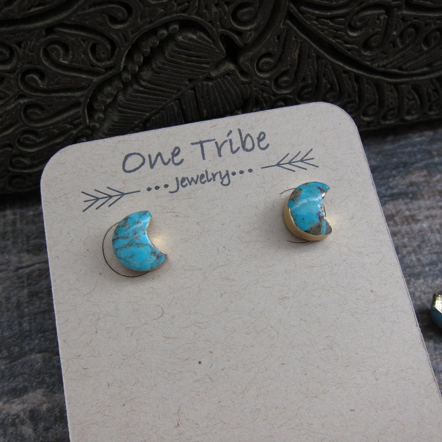 Turquoise Stud Earrings,Moon Earrings,Turquoise Earrings,Celestial Earrings,Turquoise Studs,Crescent Moon Earrings,December Birthstone Gift