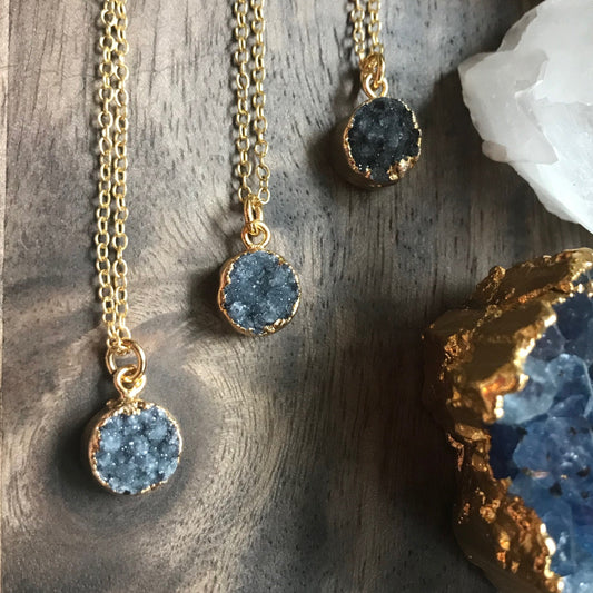 Dainty Blue Druzy Necklace