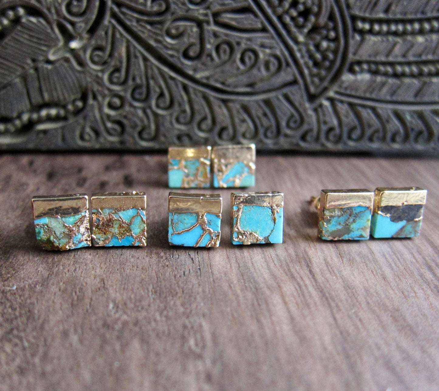Turquoise Stud Earrings, Genuine Turquoise Earrings,Turquoise EArrings,Raw Stone Earrings,Blue STone EArrings, December Birthstone Earrings