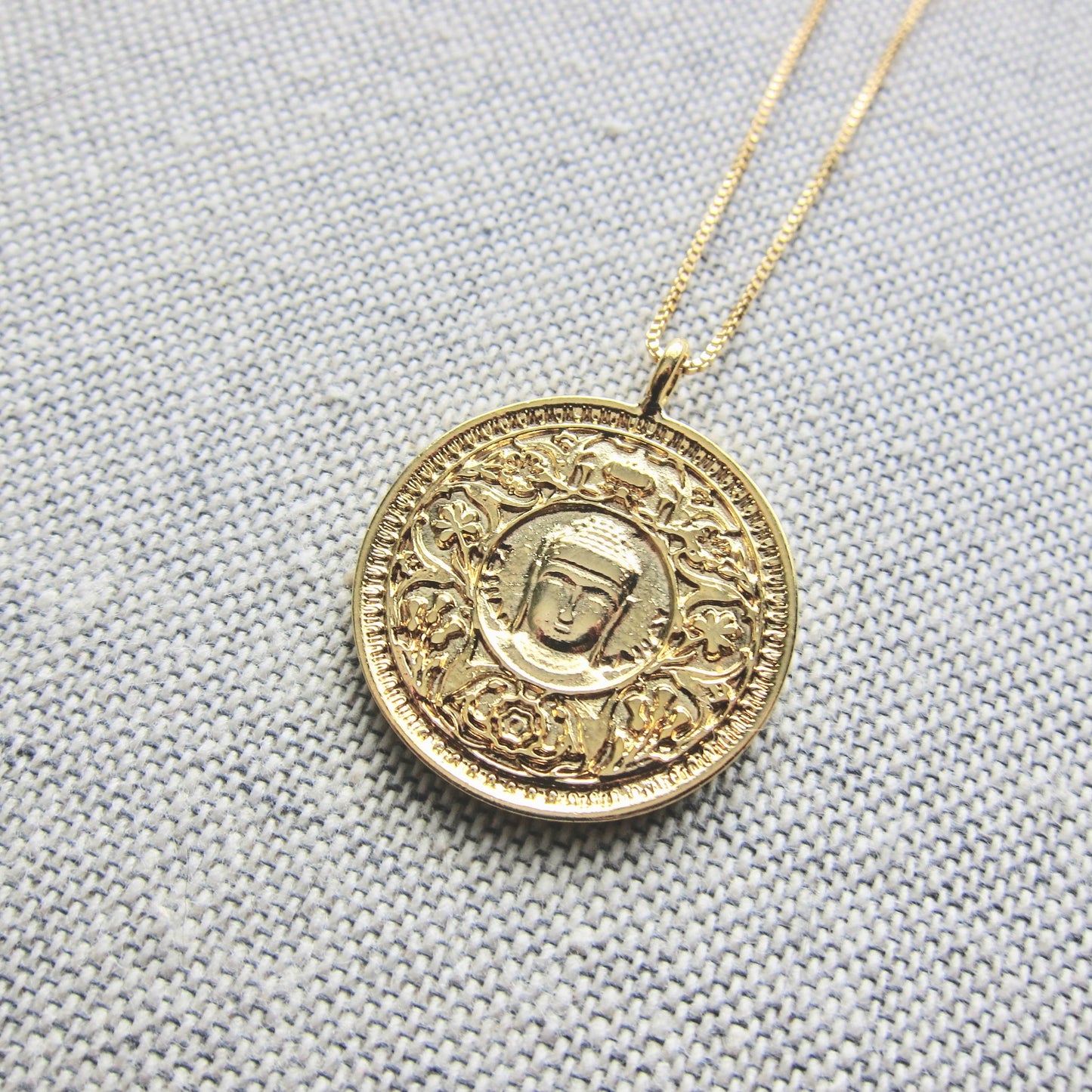Serenity Gold Buddha Medallion Necklace