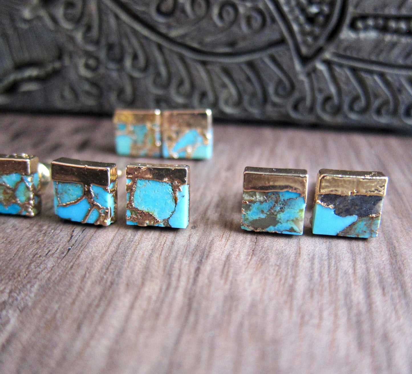 Turquoise Stud Earrings, Genuine Turquoise Earrings,Turquoise EArrings,Raw Stone Earrings,Blue STone EArrings, December Birthstone Earrings