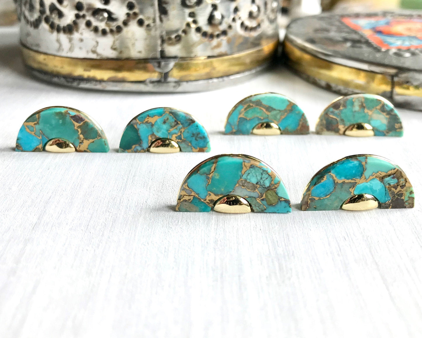 Half Moon Turquoise Earrings