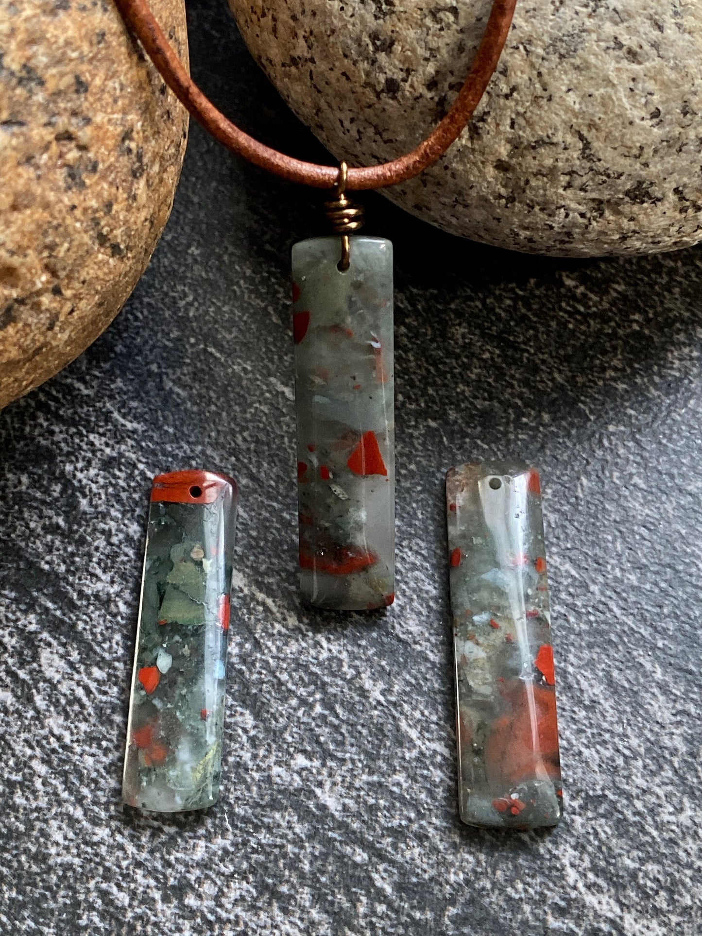 Roca Sangre Necklace -Men’s Leather Cord Necklace with Bloodstone Pendant – Natural Healing Crystal – Strength and Protection Stone Jewelry