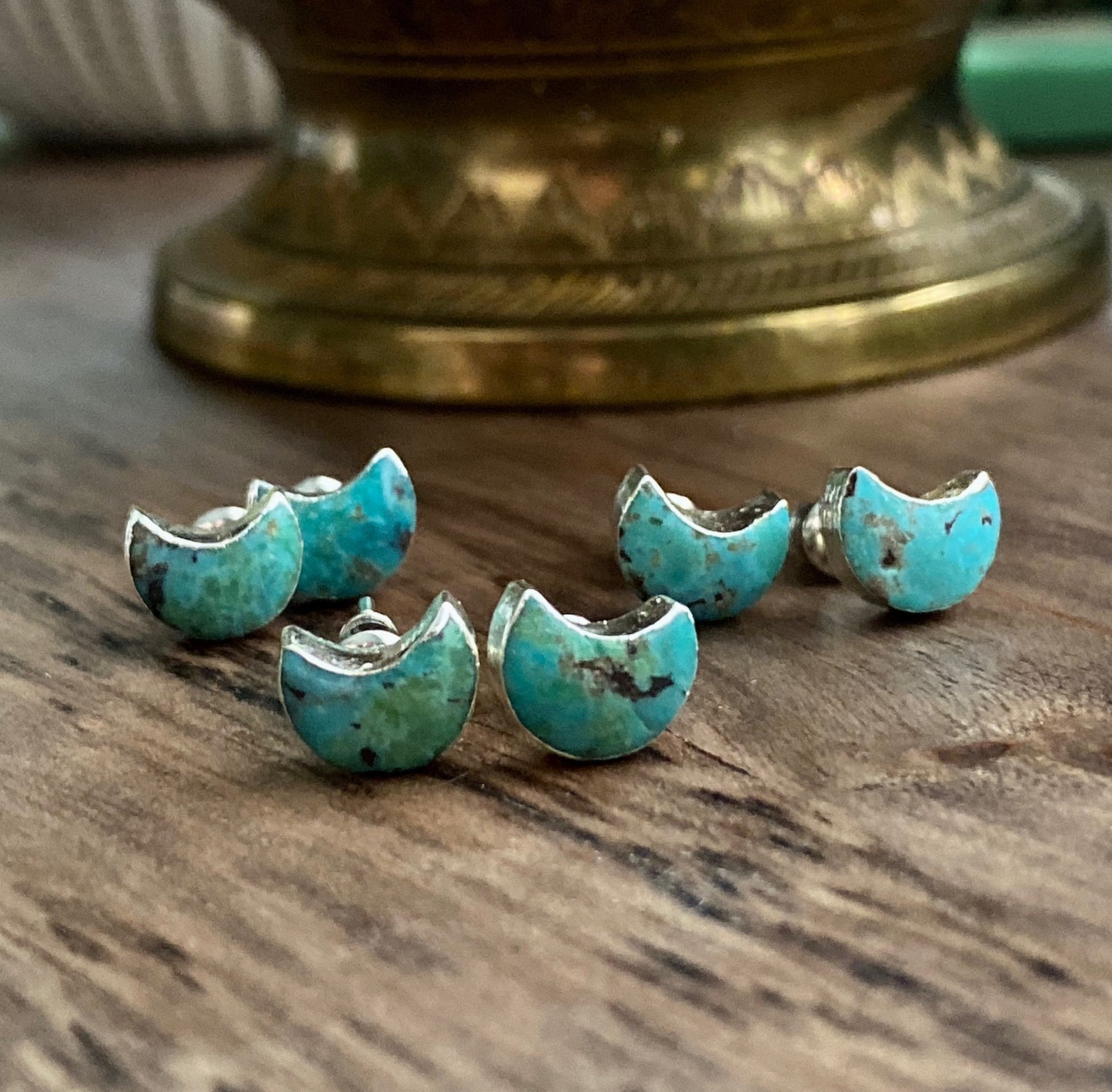 Turquoise Stud Earrings,Moon Earrings,Turquoise Earrings,Celestial Earrings,Turquoise Studs,Crescent Moon Earrings,December Birthstone Gift