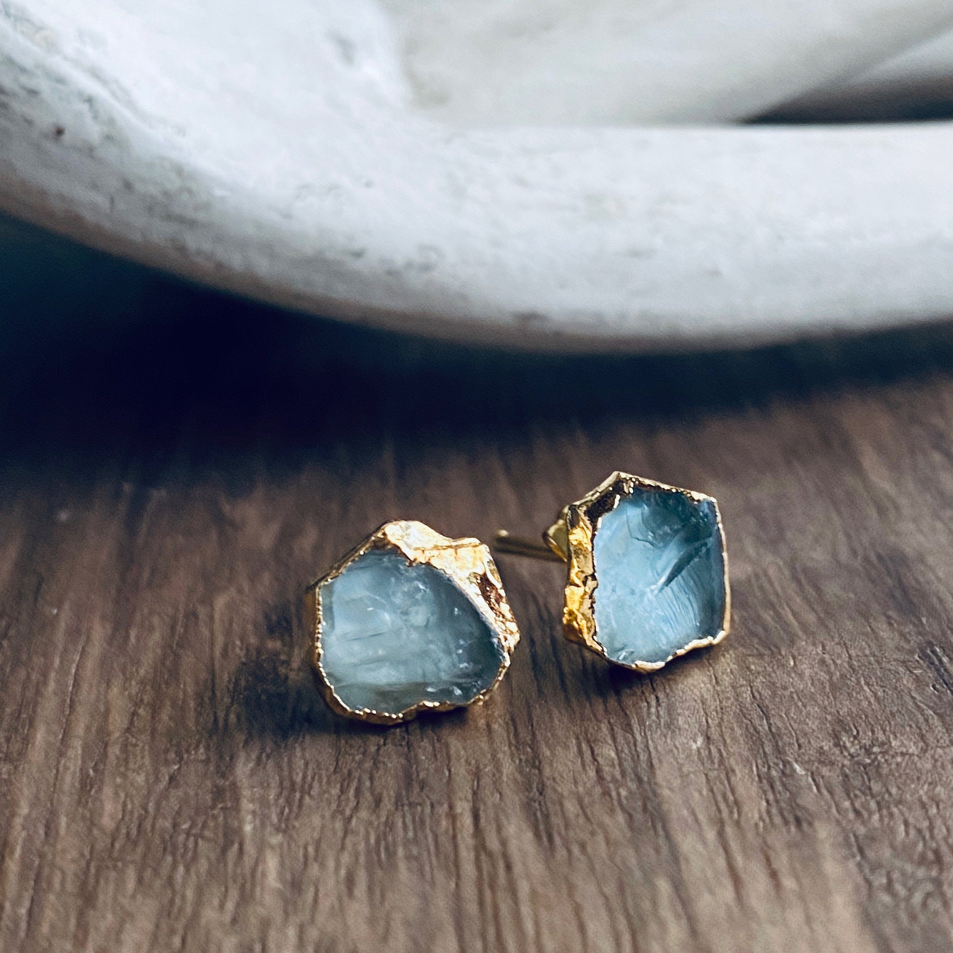 Gold aquamarine Studs