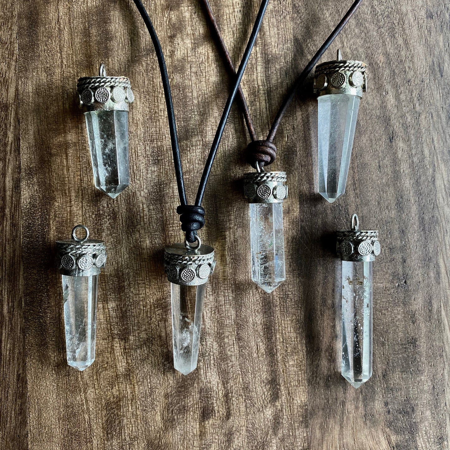 Men’s Leather Cord Necklace with Himalayan Quartz Pendant – Silver Capped Crystal – Natural Healing Stone Jewelry