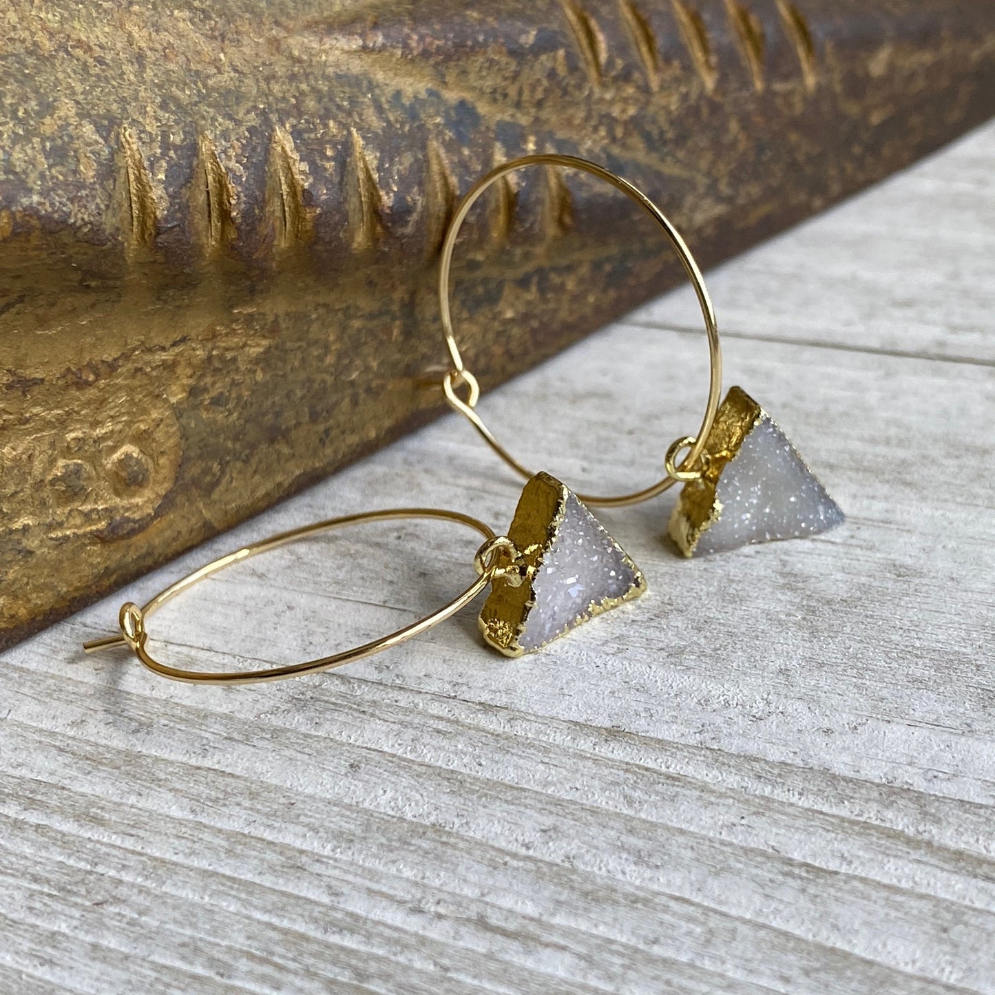 The Oracle Druzy Triangle Hoop Earrings