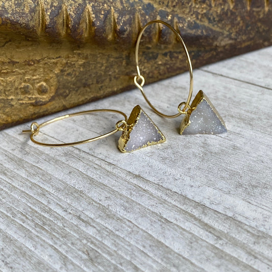 The Oracle Druzy Triangle Hoop Earrings